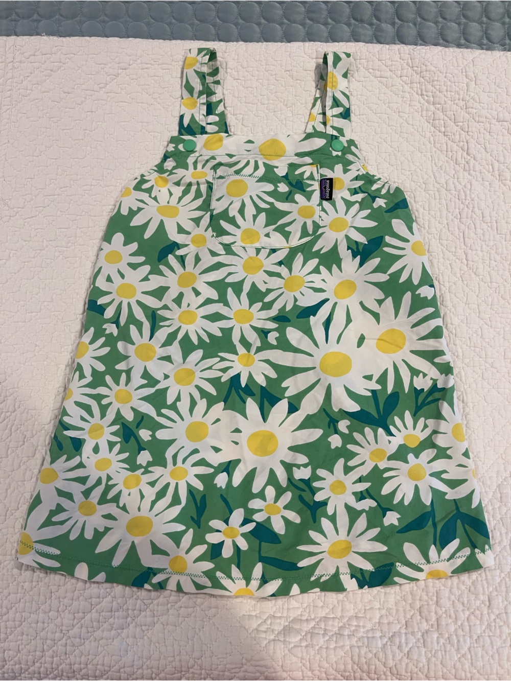 Patagonia Baby Baggies Apron Dress Daisy Print Sundress Nylon Sz 4T Cross Back